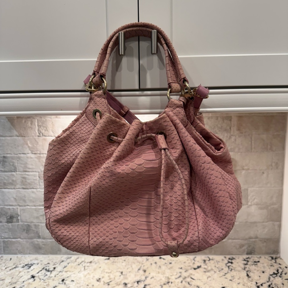 Furla Euc Python Leather Pink Hobo Drawstring Bag - image 1